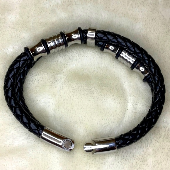 Woven Leather Magnetic Bracelet - Picture 2 of 4